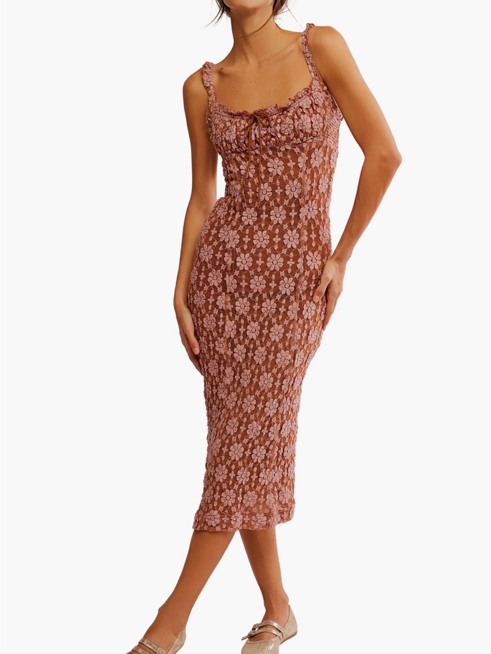 Free People Lucinda Lace Midi Dress in Ginger Combo